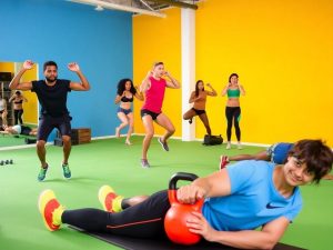 Persoane antrenându-se în ritm alert și plin de energie.