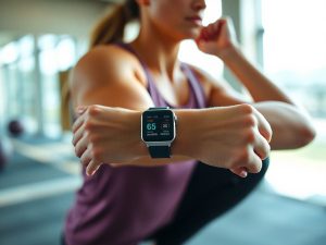 Persoană care folosește un ceas inteligent la antrenament.