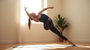 Femeie întinsă, flexibilă, reducând durerea.